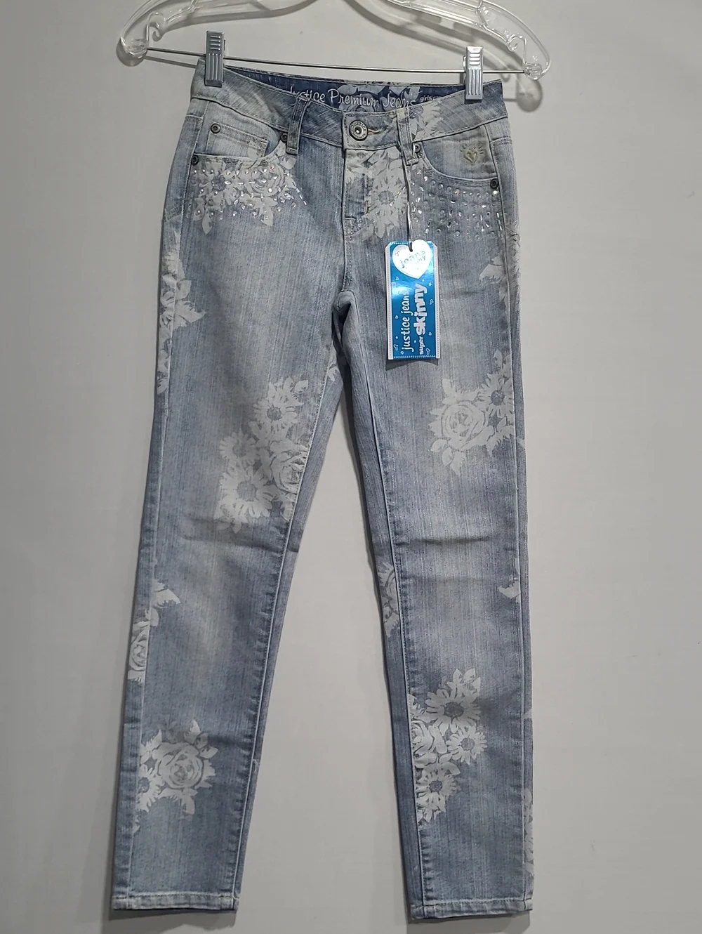 Justice Light Blue White Floral Skinny Jeans with Stud Accents Simply Low 10R